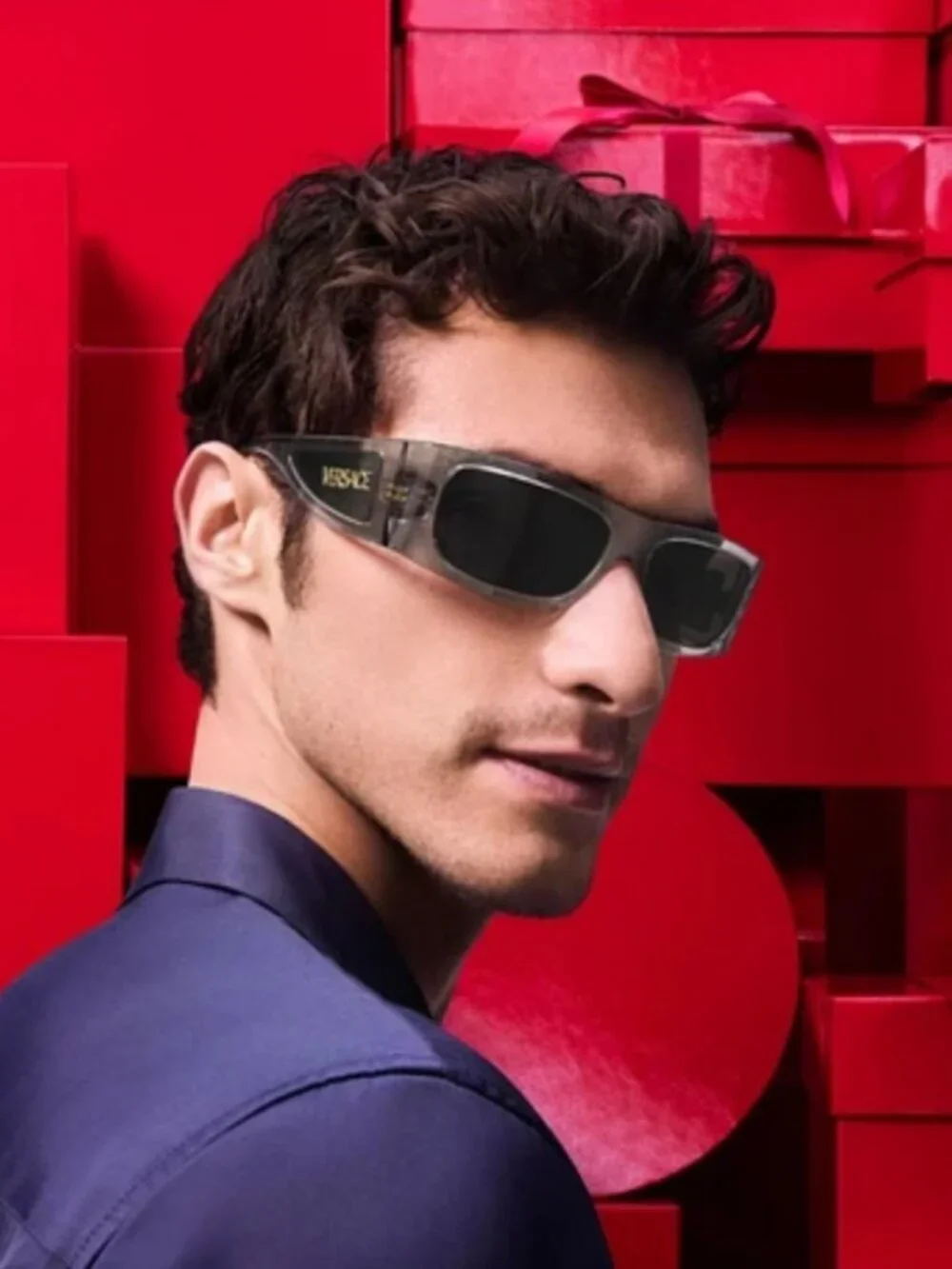 Versace VE4482 148/8V Rectangle Sunglasses – Transparent / Clear Mirror Silver